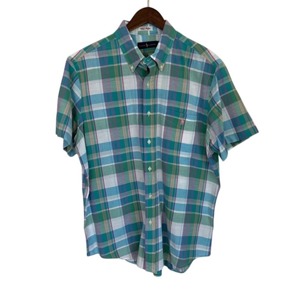 Ralph Lauren Blue, Green & White Plaid Authentic Indian Madras Button Down - XL